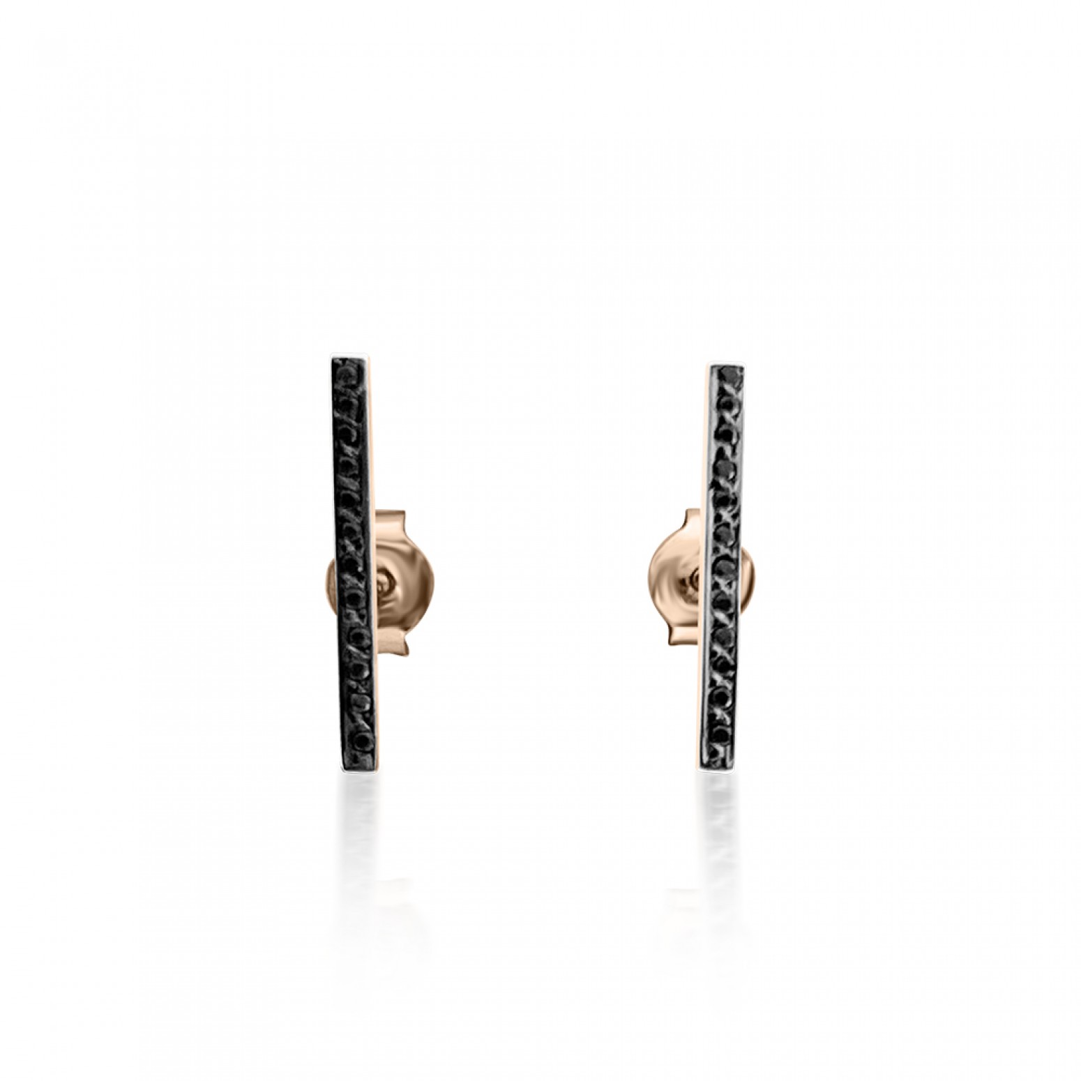Bar earrings K9 pink gold with black zircon, sk3482 EARRINGS Κοσμηματα - chrilia.gr