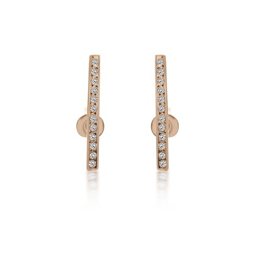 Bar earrings K9 pink gold with zircon, sk3478 EARRINGS Κοσμηματα - chrilia.gr