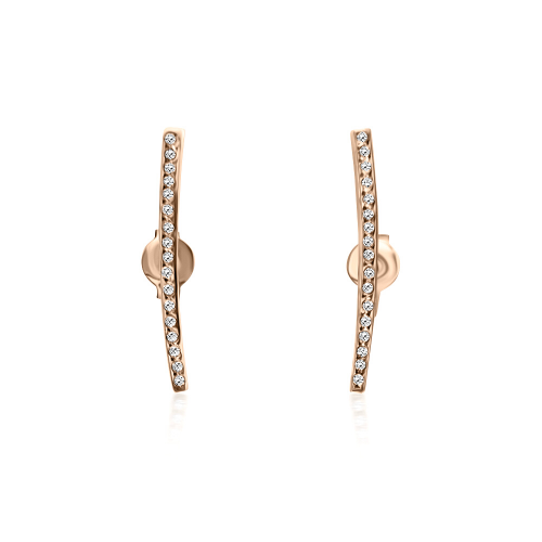 Bar earrings K9 pink gold with zircon, sk3505 EARRINGS Κοσμηματα - chrilia.gr