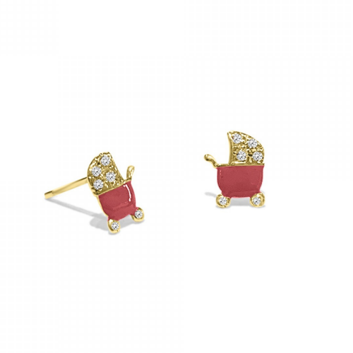 Stroller baby earrings, K14 gold with zircon and enamel, ps0059 EARRINGS Κοσμηματα - chrilia.gr