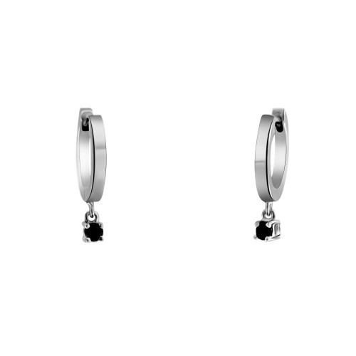 Hoop earrings K9 white gold with dangled black zircon, sk3490 EARRINGS Κοσμηματα - chrilia.gr