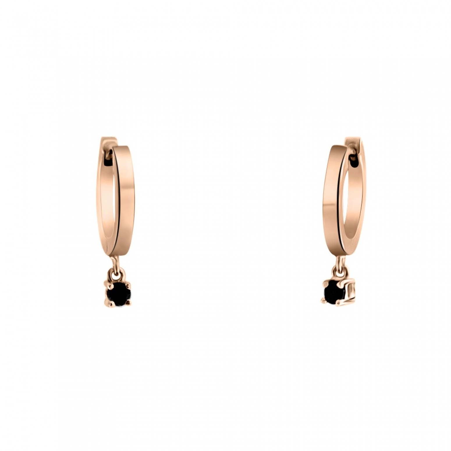 Hoop earrings K9 pink gold with dangled black zircon, sk3511 EARRINGS Κοσμηματα - chrilia.gr