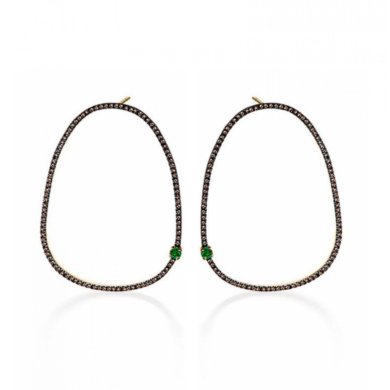 Dangle earrings 14K gold with brown diamonds 0.39ct and emeralds, sk3377 EARRINGS Κοσμηματα - chrilia.gr