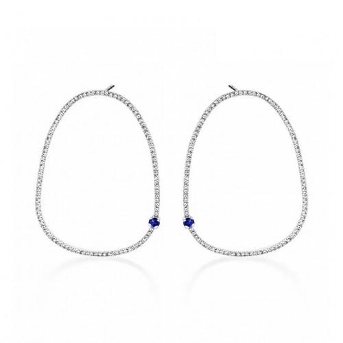 Dangle earrings 14K white gold with diamonds 0.28ct and sapphire, sk3999