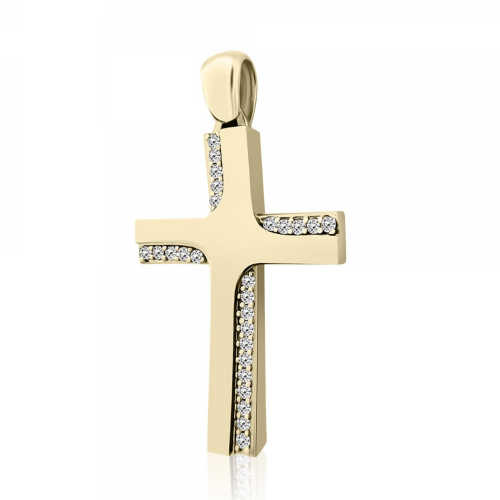 Βαπτιστικός σταυρός Κ14 χρυσό με ζιργκόν διπλής όψης, st3982 ΣΤΑΥΡΟΙ Κοσμηματα - chrilia.gr