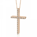 Double sided baptism cross with chain K14 pink gold with zircon, ko5230 CROSSES Κοσμηματα - chrilia.gr