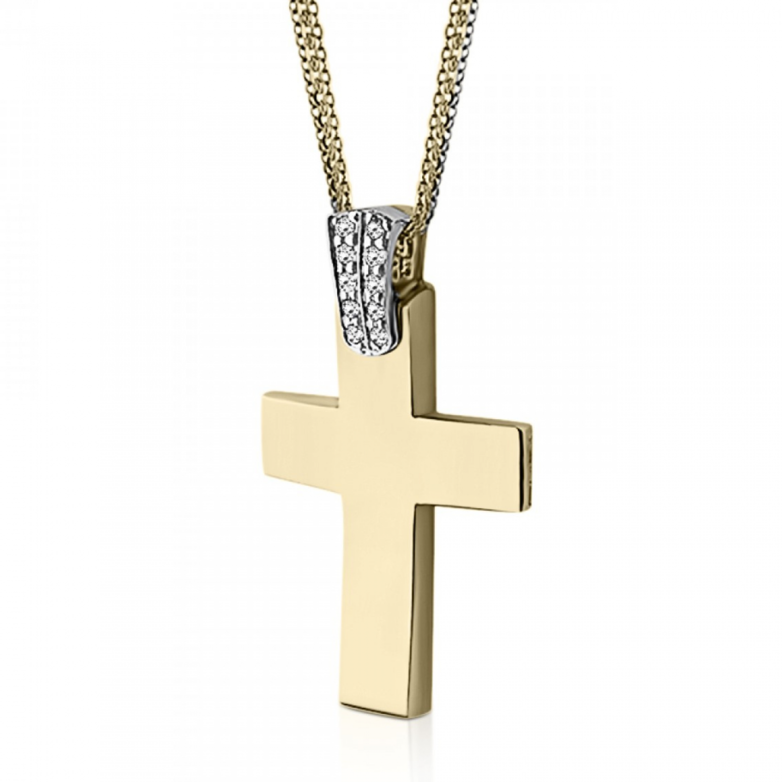 Baptism cross with triple chain K14 gold and white gold with zircon ko5240 CROSSES Κοσμηματα - chrilia.gr