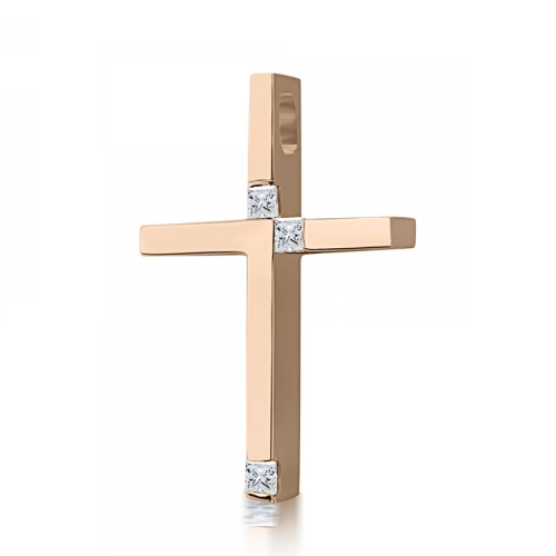 Βαπτιστικός σταυρός Κ14 ροζ χρυσό με ζιργκόν st3781 ΣΤΑΥΡΟΙ Κοσμηματα - chrilia.gr
