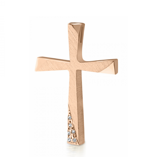 Βαπτιστικός σταυρός Κ14 ροζ χρυσό με ζιργκόν st3828 ΣΤΑΥΡΟΙ Κοσμηματα - chrilia.gr