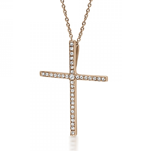Baptism cross with chain K18 pink gold with diamonds 0.11ct, VS2, H ko5164 CROSSES Κοσμηματα - chrilia.gr