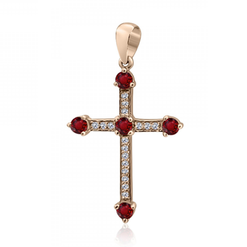 Βαπτιστικός σταυρός Κ18 ροζ χρυσό με διαμάντια 0.07ct, VS1, G και ρουμπίνια 0.35ct, st3847 ΣΤΑΥΡΟΙ Κοσμηματα - chrilia.gr