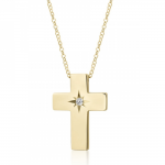Baptism cross with chain K14 gold with diamond 0.02ct, VS2, H ko5291 CROSSES Κοσμηματα - chrilia.gr