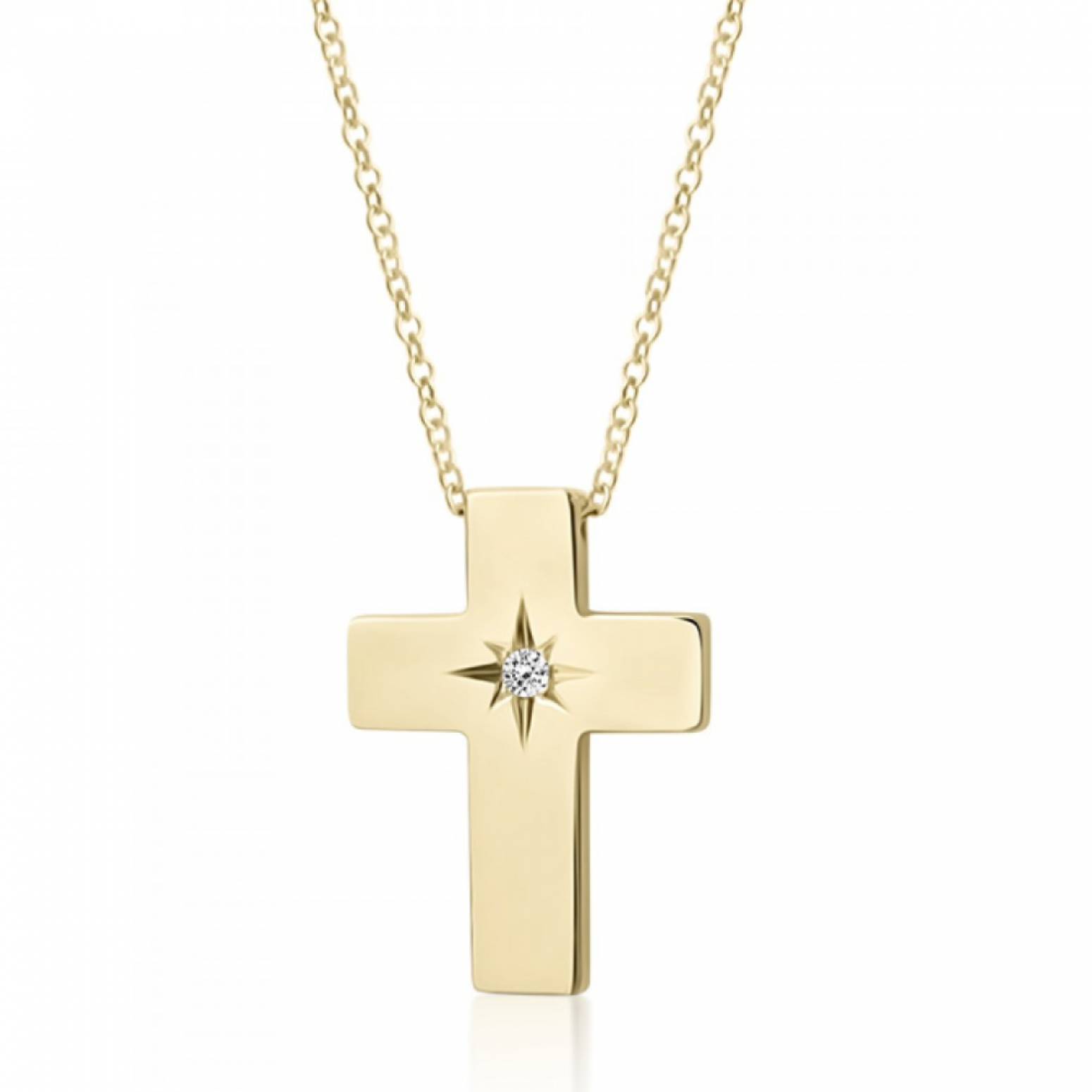 Baptism cross with chain K14 gold with diamond 0.02ct, VS2, H ko5291 CROSSES Κοσμηματα - chrilia.gr