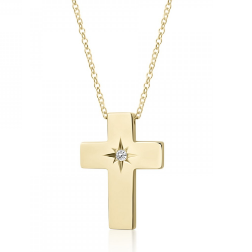Βαπτιστικός σταυρός με αλυσίδα Κ14 χρυσό με διαμάντι 0.02ct, VS2, H ko5291 ΣΤΑΥΡΟΙ Κοσμηματα - chrilia.gr