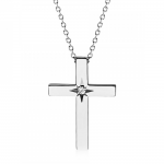 Baptism cross with chain K14 white gold with diamond 0.02ct, VS2, H ko5290 CROSSES Κοσμηματα - chrilia.gr