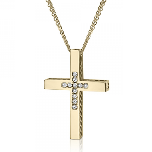 Double sided baptism cross with double chain K14 gold with zircon, ko5242 CROSSES Κοσμηματα - chrilia.gr