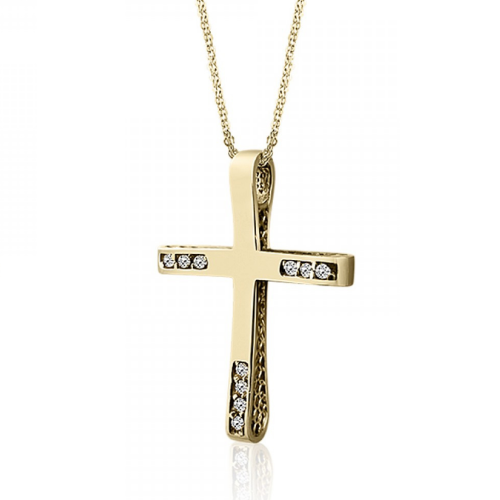 Double sided baptism cross with double chain K14 gold with zircon, ko5243 CROSSES Κοσμηματα - chrilia.gr