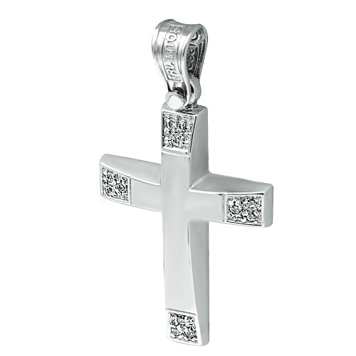 Βαπτιστικός σταυρός Κ14 λευκόχρυσο με ζιργκόν st3479 ΣΤΑΥΡΟΙ Κοσμηματα - chrilia.gr