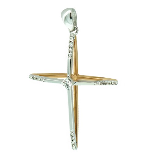 Βαπτιστικός σταυρός Κ18 λευκόχρυσο και ροζ χρυσό με διαμάντια 0.09ct, VS2, H st3575 ΣΤΑΥΡΟΙ Κοσμηματα - chrilia.gr