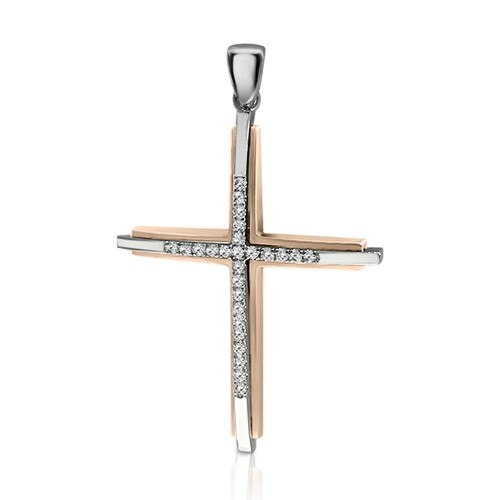 Βαπτιστικός σταυρός Κ18 ροζ χρυσό και λευκόχρυσο με διαμάντια 0.09ct, VS2, H st3576 ΣΤΑΥΡΟΙ Κοσμηματα - chrilia.gr