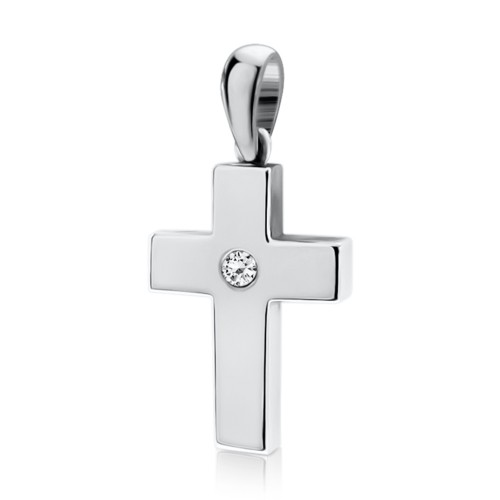 Βαπτιστικός σταυρός Κ18 λευκόχρυσο με διαμάντι 0.07ct, VS1, G st3585 ΣΤΑΥΡΟΙ Κοσμηματα - chrilia.gr