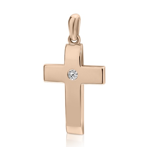 Βαπτιστικός σταυρός Κ18 ροζ χρυσό με διαμάντι 0.07ct, VS1, G st3588 ΣΤΑΥΡΟΙ Κοσμηματα - chrilia.gr