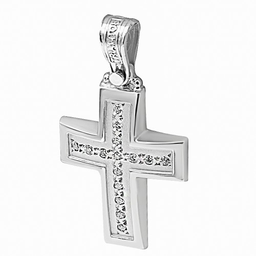 Βαπτιστικός σταυρός Κ14 λευκόχρυσο με ζιργκόν st3596 ΣΤΑΥΡΟΙ Κοσμηματα - chrilia.gr