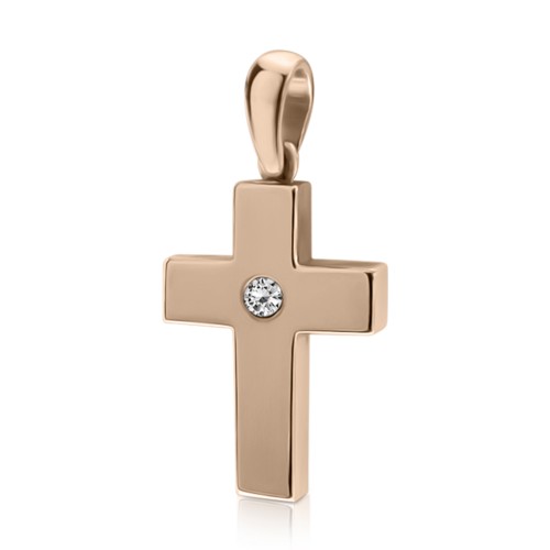 Βαπτιστικός σταυρός Κ18 ροζ χρυσό με διαμάντι 0.07ct, VS1, G st3601 ΣΤΑΥΡΟΙ Κοσμηματα - chrilia.gr