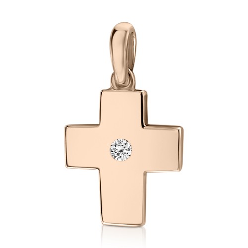 Baptism cross K18 pink gold with diamond 0.11ct, VS1, G st3602 CROSSES Κοσμηματα - chrilia.gr