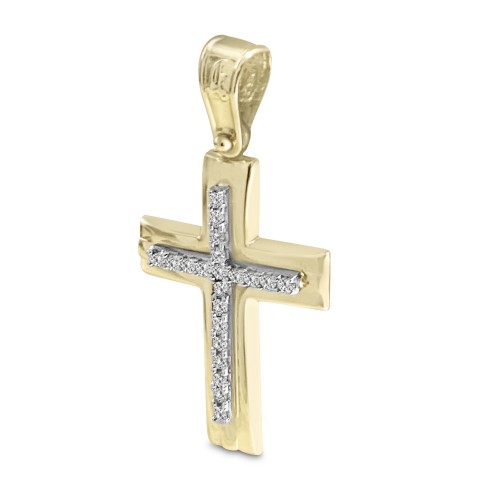Βαπτιστικός σταυρός Κ14 χρυσό και λευκόχρυσο με ζιργκόν st3641 ΣΤΑΥΡΟΙ Κοσμηματα - chrilia.gr