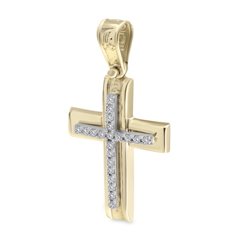 Βαπτιστικός σταυρός Κ14 χρυσό και λευκόχρυσο με ζιργκόν st3660 ΣΤΑΥΡΟΙ Κοσμηματα - chrilia.gr