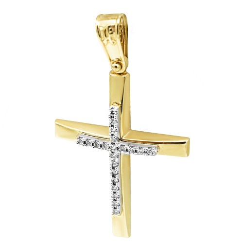 Βαπτιστικός σταυρός Κ14 χρυσό και λευκόχρυσο με ζιργκόν st3663 ΣΤΑΥΡΟΙ Κοσμηματα - chrilia.gr