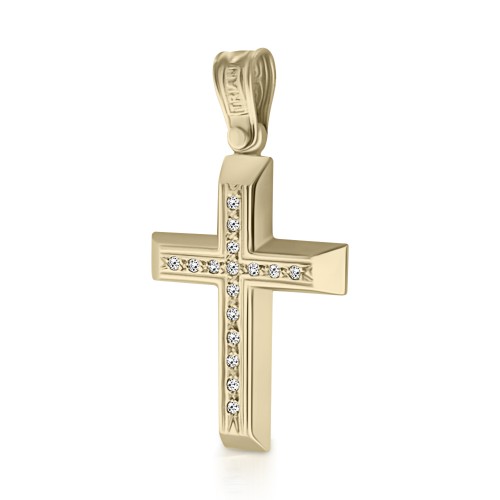 Βαπτιστικός σταυρός Κ14 χρυσό με ζιργκόν st3595 ΣΤΑΥΡΟΙ Κοσμηματα - chrilia.gr