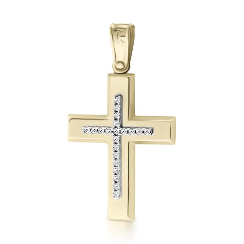 Βαπτιστικός σταυρός Κ14 χρυσό και λευκόχρυσο με ζιργκόν st3799 ΣΤΑΥΡΟΙ Κοσμηματα - chrilia.gr