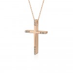 Double sided baptism cross with chain K14 pink gold with zircon, ko5230 CROSSES Κοσμηματα - chrilia.gr