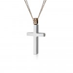 Double sided baptism cross with double chain K14 pink and white gold with zircon, ko5236 CROSSES Κοσμηματα - chrilia.gr