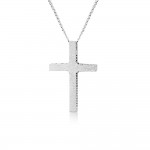 Double sided baptism cross with double chain K14 white gold with zircon, ko5238 CROSSES Κοσμηματα - chrilia.gr