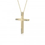 Double sided baptism cross with chain K14 gold with zircon, ko5245 CROSSES Κοσμηματα - chrilia.gr
