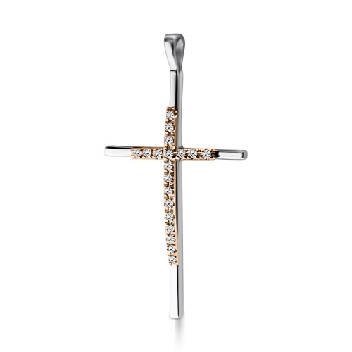 Βαπτιστικός σταυρός Κ18 ροζ χρυσό και λευκόχρυσο με διαμάντια 0.07ct, VS2, H st3859 ΣΤΑΥΡΟΙ Κοσμηματα - chrilia.gr