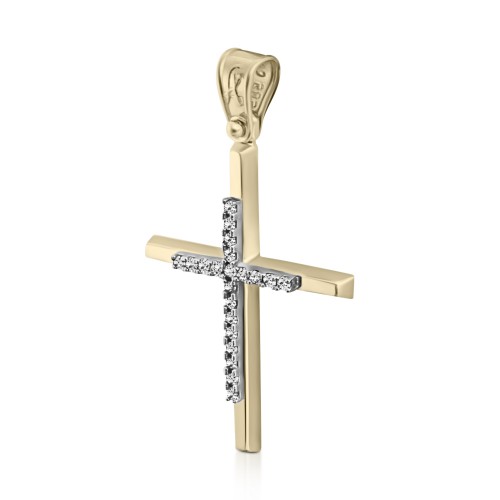 Βαπτιστικός σταυρός Κ14 χρυσό και λευκόχρυσο με ζιργκόν st3958 ΣΤΑΥΡΟΙ Κοσμηματα - chrilia.gr