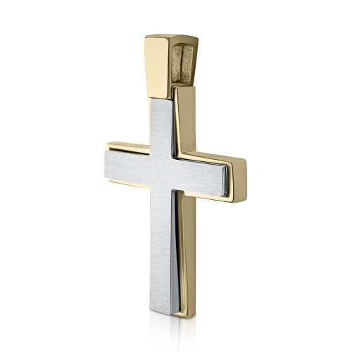 Βαπτιστικός σταυρός Κ14 χρυσό και λευκόχρυσο διπλής όψης st3966 ΣΤΑΥΡΟΙ Κοσμηματα - chrilia.gr