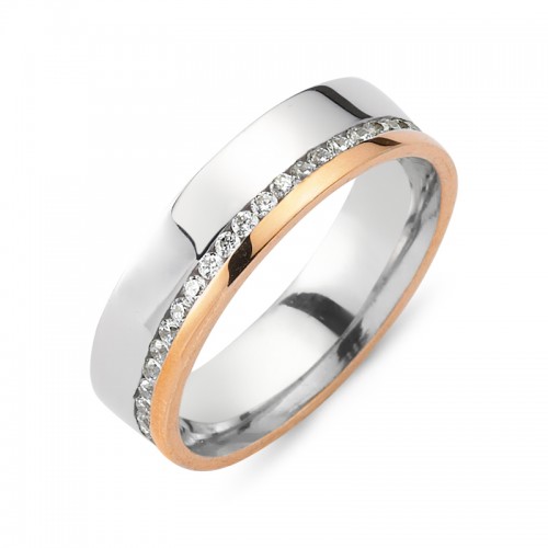 Chrilia wedding rings in white & pink gold, K14, pair da2786 WEDDING RINGS Κοσμηματα - chrilia.gr
