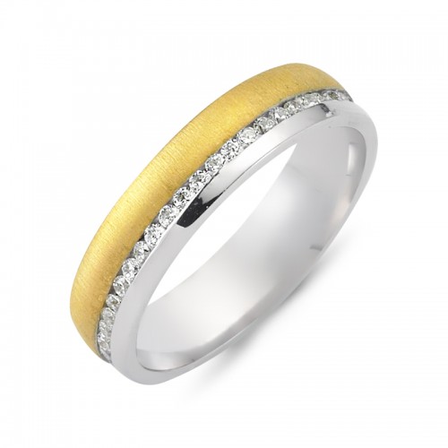 Chrilia wedding rings in white & yellow gold, K14, pair da2787 WEDDING RINGS Κοσμηματα - chrilia.gr
