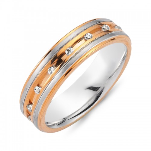 Chrilia wedding rings in white & pink gold, K14, pair da2793 WEDDING RINGS Κοσμηματα - chrilia.gr