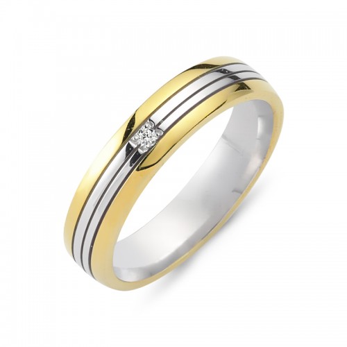 Chrilia wedding rings in white & yellow gold, K14, pair da2803 WEDDING RINGS Κοσμηματα - chrilia.gr