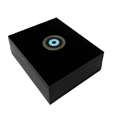 Κουτί πλεξιγκλάς μαύρο με κόριαν μάτι και ίνοξ 25 x 20 x 8cm, ac0888 X-MAS ΔΩΡΑ Κοσμηματα - chrilia.gr