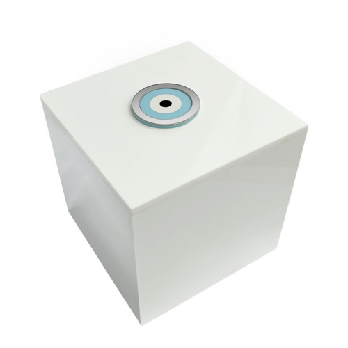 White plexiglass box with corian eye and inox 20 x 20 x 20cm, ac1205 GIFTS Κοσμηματα - chrilia.gr