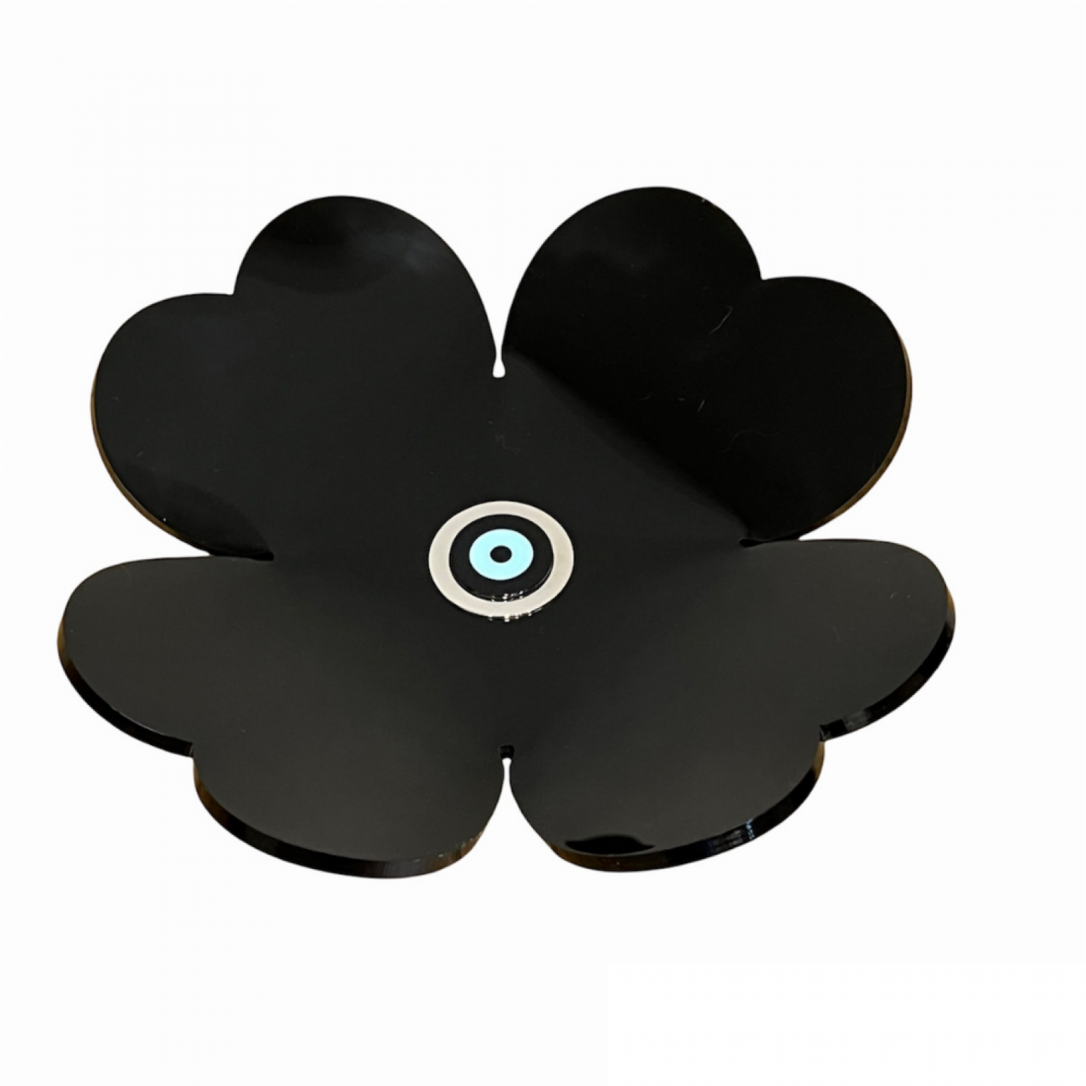 Black plexiglass four-leaf clover, with corian eye and inox, AC1352 GIFTS Κοσμηματα - chrilia.gr