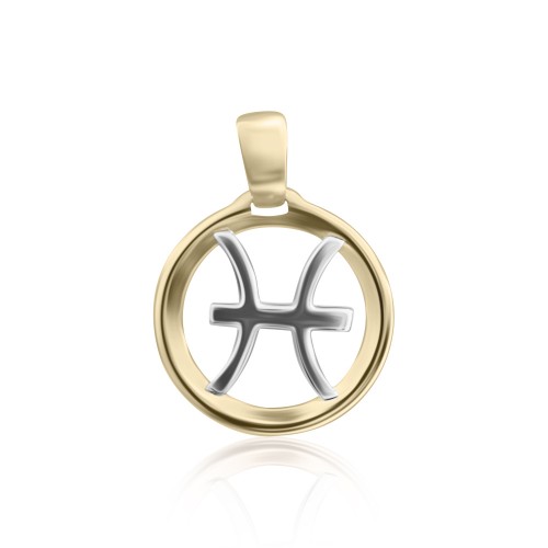 Pisces pendant zodiac sign, K14 yellow and white gold, me2072 PENDANT  Κοσμηματα - chrilia.gr